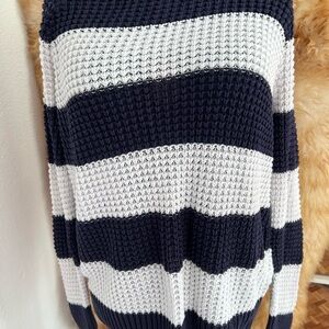American Eagle Outfitters Navy and White Striped Sweater XL